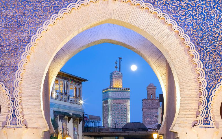 Web-Hero_Bab-Bou-Jeloud-gate-(The-Blue-Gate)-located-at-Fez,-Morocco-at-sunset-_iStock-1463115451